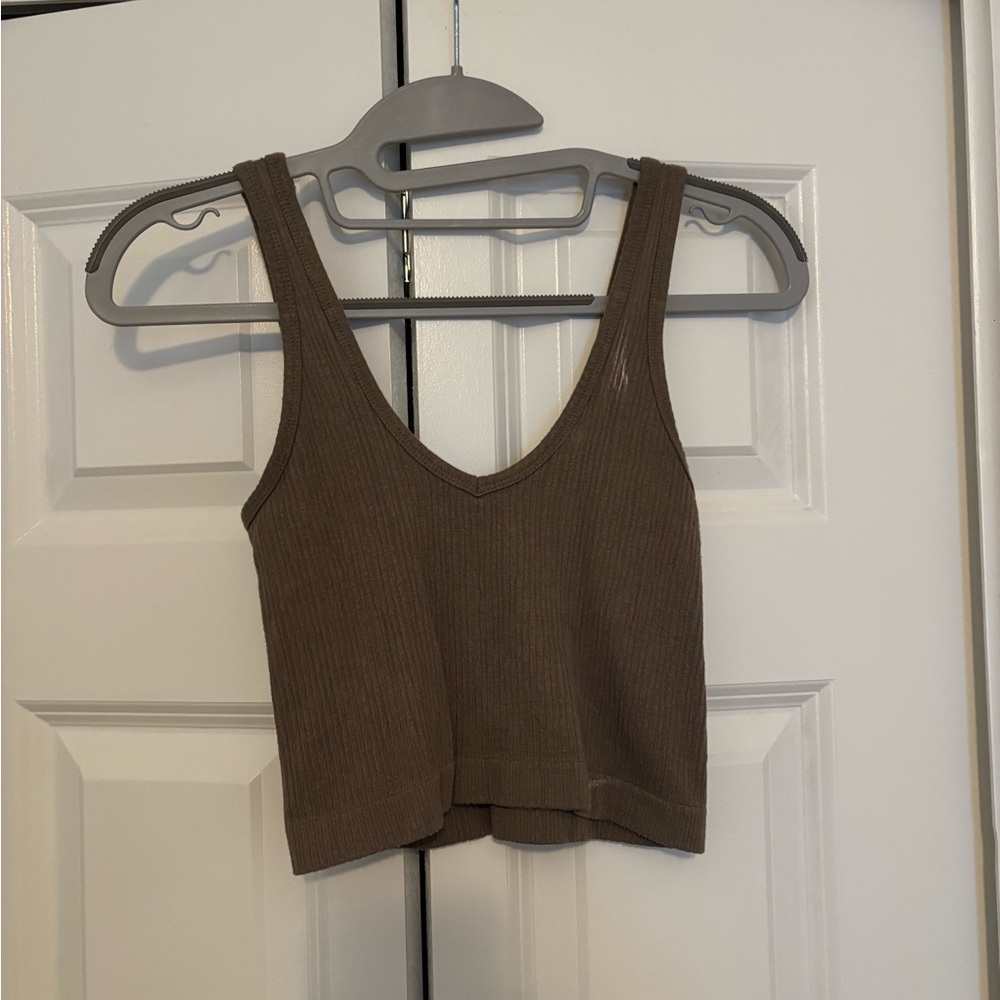 Brown Ribbed Tank Top